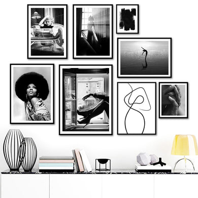 Black White Fashion Woman Abstract Lines Wall Art Canvas Painting Nordic Posters And Prints Wall Pictures For Living Room Decor