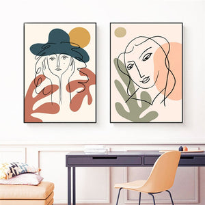 Nordic Fashion Abstract Women Face Matisse Line Drawing Poster & Prints Colorful Girls Canvas Painting Wall Art Pictures Bedroom