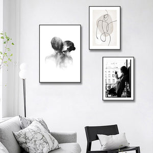 Line Black And White Sexy Window Girl Nordic Canvas Painting Fashion Beautiful Woman Posters Wall Art Pictures Living Room Decor