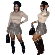 Load image into Gallery viewer, Spring Summer Two Piece Set Women Fashion Round Neck Long-sleeved Tshirt Labyrinth Print Short Skirt Suit Casual Two Piece Set W
