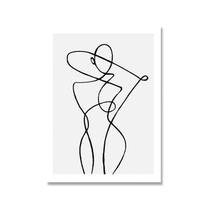 Wall Art Line Drawing Girl Print Minimalist Simple Fashion Poster Women Flower Leaf Hand Body Sketch Black White Canvas Painting