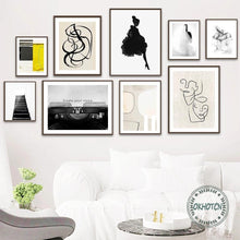 Load image into Gallery viewer, Retro Abstract Line Drawing Canvas Painting Fashion Women Posters and Prints Wall Art Geometric Block Pictures for Living Room 1