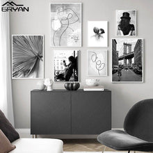 Load image into Gallery viewer, Nordic Black White Retro Fashion Women Wall Art Canvas Poster Abstract Kiss Matisse Line Print Painting Botanical Leaves Picture 1