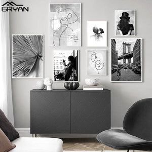 Nordic Black White Retro Fashion Women Wall Art Canvas Poster Abstract Kiss Matisse Line Print Painting Botanical Leaves Picture 1