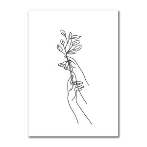Wall Art Line Drawing Girl Print Minimalist Simple Fashion Poster Women Flower Leaf Body Sketch Black White Canvas Painting