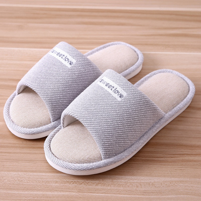 2020 Women Indoor Slippers Floor Flat Shoes Comfortable Anti-slip Home Flax Linen Slipper Woman Men House Cotton Slides