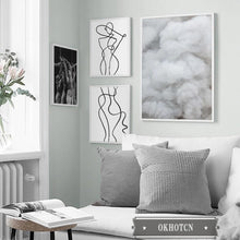 Load image into Gallery viewer, Nordic Fashion White Cotton Dance Girls Canvas Painting Abstract Woman Line Drawing Posters and Prints Wall Art Pictures