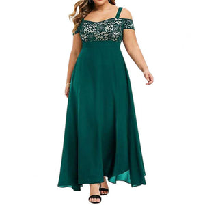 Floral Lace Long Dress Off Shoulder Sling High Waist Plus Size A-Line Maxi Dress Sundress