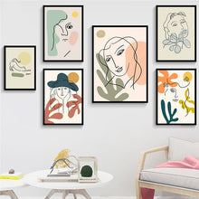 Load image into Gallery viewer, Nordic Fashion Abstract Women Face Matisse Line Drawing Poster &amp; Prints Colorful Girls Canvas Painting Wall Art Pictures Bedroom