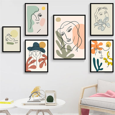 Nordic Fashion Abstract Women Face Matisse Line Drawing Poster & Prints Colorful Girls Canvas Painting Wall Art Pictures Bedroom