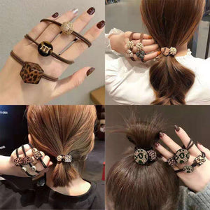 Hair Bands Combination Female Rubber Band Line Elastic Hair Band Rope Simple Retro Star Leopard Print Ponytail Female