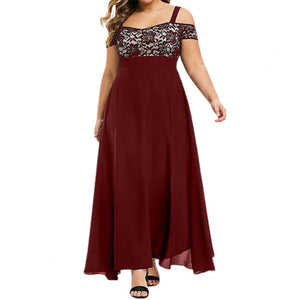 Floral Lace Long Dress Off Shoulder Sling High Waist Plus Size A-Line Maxi Dress Sundress