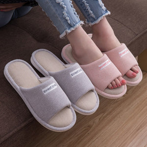2020 Women Indoor Slippers Floor Flat Shoes Comfortable Anti-slip Home Flax Linen Slipper Woman Men House Cotton Slides