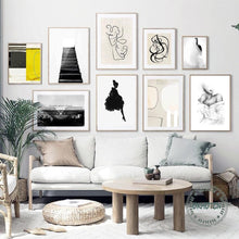 Load image into Gallery viewer, Retro Abstract Line Drawing Canvas Painting Fashion Women Posters and Prints Wall Art Geometric Block Pictures for Living Room 1