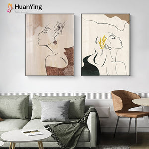 Minimalist Wall Pictures Line Woman Face Canvas Painting Abstract Brown Poster and Prints Fashion Living Room Bedroom Decoration