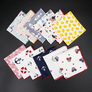 High Quality Men's 100% Cotton Pocket Square Vintage Animal Anchor Print Handkerchief Chest Towel Party Suit Hankies 25*25CM