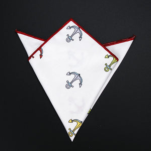 High Quality Men's 100% Cotton Pocket Square Vintage Animal Anchor Print Handkerchief Chest Towel Party Suit Hankies 25*25CM