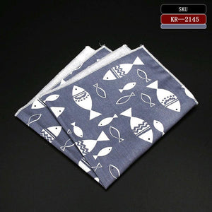 High Quality Men's 100% Cotton Pocket Square Vintage Animal Anchor Print Handkerchief Chest Towel Party Suit Hankies 25*25CM