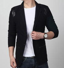 Load image into Gallery viewer, Hot! New Fashion Spring and autumn men&#39;s clothing Casual Slim Fit Blazer Leather Patchwork Plus Size Suits Jacket Men Outwear