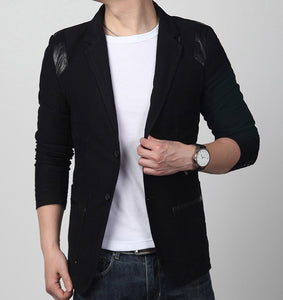 Hot! New Fashion Spring and autumn men's clothing Casual Slim Fit Blazer Leather Patchwork Plus Size Suits Jacket Men Outwear