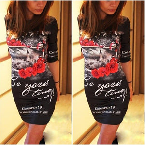 Hot Style 2017 Women Clothing Casual Sexy Spring Summer Dress Fashion Mic Animal Printed Dress Hip Shealth Slim Dresses Vestidos