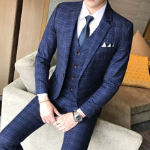 Load image into Gallery viewer, New Men&#39;s Fashion Boutique Plaid Wedding Dress Suit