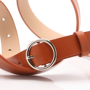 Ladies belt simple versatile round buckle new fashion decorative belt female students Korean version of the jeans belt female