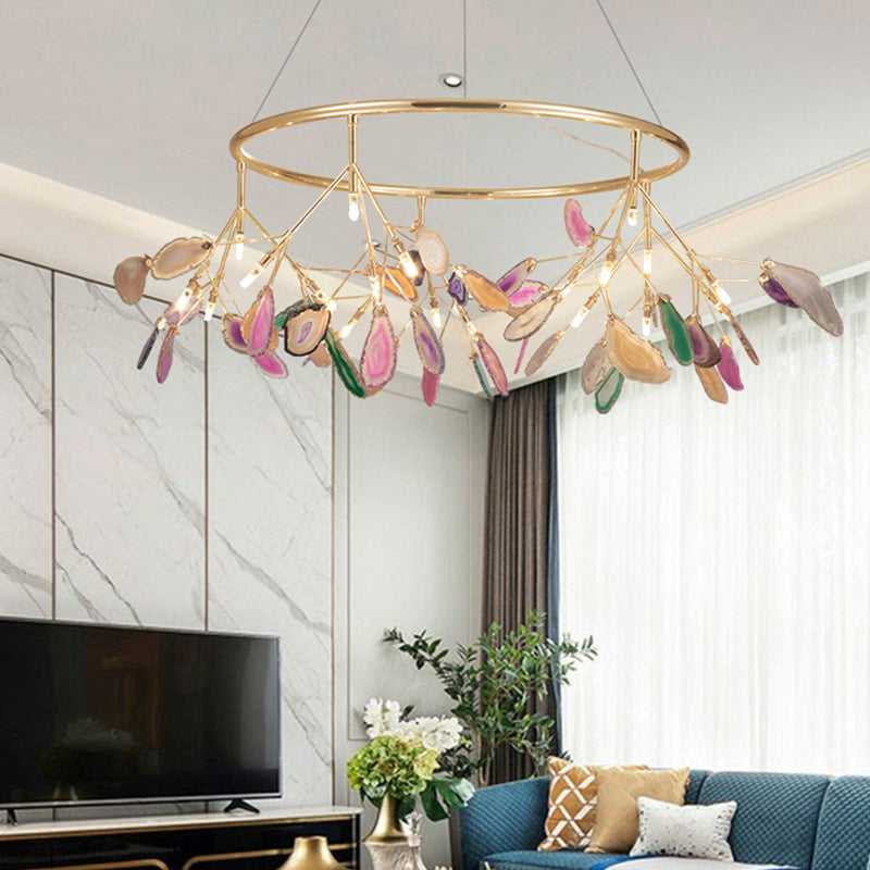 Living room lamp Nordic chandelier post modern minimalist restaurant designer light luxury villa agate piece branch decoration lamps