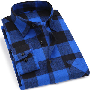 Men Flannel Plaid Shirt 100% Cotton Spring Autumn Casual Long Sleeve Shirt Soft Comfort Slim Fit Styles Brand Man Clothes