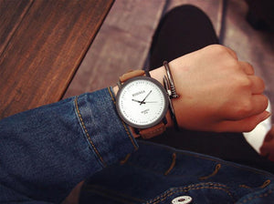Men PU Leather Wristwatch Fashion Stainless Steel Glass Dial watch