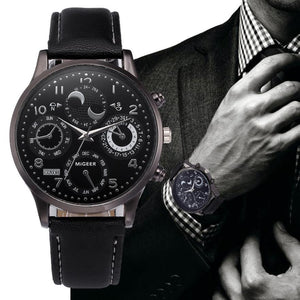 Men Quartz Wristwatches Business Casual Leather Band with Glass dial