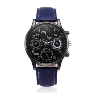 Men Quartz Wristwatches Business Casual Leather Band with Glass dial