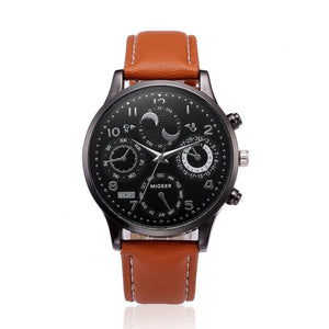 Men Quartz Wristwatches Business Casual Leather Band with Glass dial
