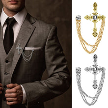 Load image into Gallery viewer, Men&#39;s Rhinestone Cross Chain Brooch Lapel Pin Shirt Suit Wedding Accessory Gift #Y51#