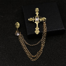 Load image into Gallery viewer, Men&#39;s Rhinestone Cross Chain Brooch Lapel Pin Shirt Suit Wedding Accessory Gift #Y51#
