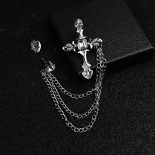 Load image into Gallery viewer, Men&#39;s Rhinestone Cross Chain Brooch Lapel Pin Shirt Suit Wedding Accessory Gift #Y51#