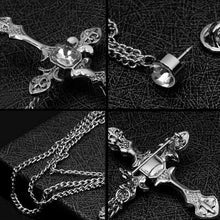 Load image into Gallery viewer, Men&#39;s Rhinestone Cross Chain Brooch Lapel Pin Shirt Suit Wedding Accessory Gift #Y51#