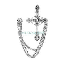 Load image into Gallery viewer, Men&#39;s Rhinestone Cross Chain Brooch Lapel Pin Shirt Suit Wedding Accessory Gift #Y51#