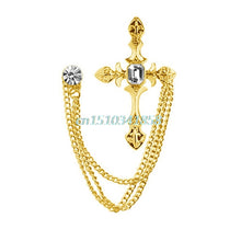 Load image into Gallery viewer, Men&#39;s Rhinestone Cross Chain Brooch Lapel Pin Shirt Suit Wedding Accessory Gift #Y51#