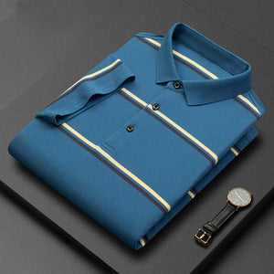 Men's Stripe Patchwork Polo T Shirts Business Casual Loose Lapel