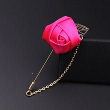 Load image into Gallery viewer, Men&#39;s Suit Rose Flower Brooches Pins Canvas Fabric Ribbon Tie 14 Colors Brooch for Women And Men Clothing Dress Accessories