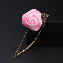 Load image into Gallery viewer, Men&#39;s Suit Rose Flower Brooches Pins Canvas Fabric Ribbon Tie 14 Colors Brooch for Women And Men Clothing Dress Accessories