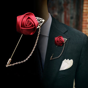 Men's Suit Rose Flower Brooches Pins Canvas Fabric Ribbon Tie 14 Colors Brooch for Women And Men Clothing Dress Accessories