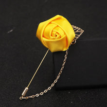 Load image into Gallery viewer, Men&#39;s Suit Rose Flower Brooches Pins Canvas Fabric Ribbon Tie 14 Colors Brooch for Women And Men Clothing Dress Accessories