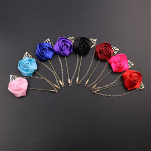 Men's Suit Rose Flower Brooches Pins Canvas Fabric Ribbon Tie 14 Colors Brooch for Women And Men Clothing Dress Accessories