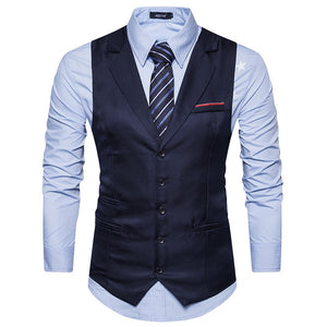 Men's Vest Gilet Costume Casual Turn Down Collar Men Waistcoat Business Wedding Slim Fit Mens Suit Vests Chaleco Hombre