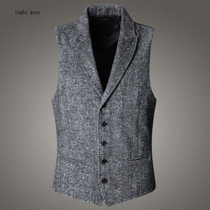 Men's brand Sleeveless Jacket Waistcoat Men Suit Vest Fashion Male British Style Slim Woolen Cotton Single breasted Vintage vest