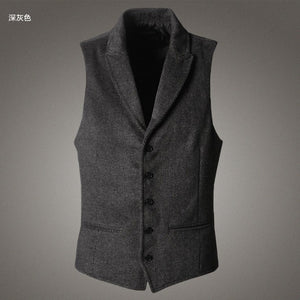 Men's brand Sleeveless Jacket Waistcoat Men Suit Vest Fashion Male British Style Slim Woolen Cotton Single breasted Vintage vest