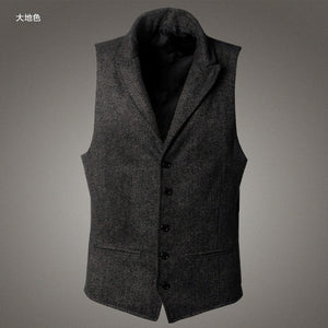 Men's brand Sleeveless Jacket Waistcoat Men Suit Vest Fashion Male British Style Slim Woolen Cotton Single breasted Vintage vest