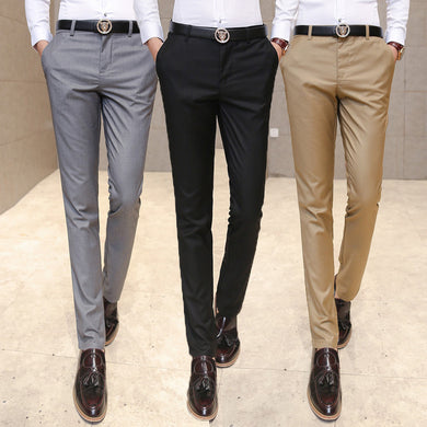 Men's clothing suit trousers /Male high-grade pure color slim Fit business Suit pants/Male high-end leisure thin leg pants